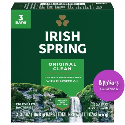 Irish Spring Deodorant Soap, Original, 3.75oz X 3ea ไอริชสปริง สบู่ก้อน ออริจินัล 106.3กรัม แพค 3 อเมริกา