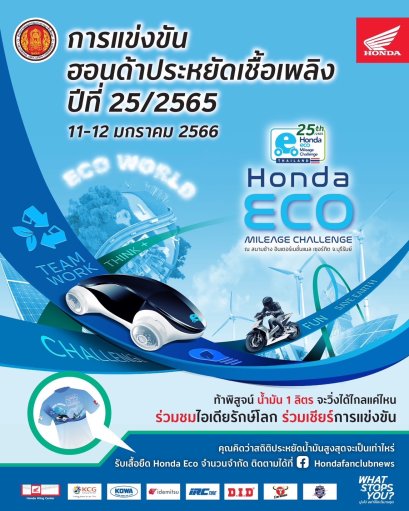 รถจักรยานยนต์ฮอนด้าระเบิดศึก “ฮอนด้าประหยัดเชื้อเพลิง ปีที่ 25” เปิดสังเวียนให้เยาวชนทั่วประเทศร่วมประชันไอเดียออกแบบยานยนต์เพื่อโลกแห่งอนาคต! บนโจทย์สุดท้าทาย “ท้าพิสูจน์น้ำมัน 1 ลิตร จะวิ่งได้ไกลแค่ไหน” วันที่ 11-12 มกราคม 2566 ณ สนามช้าง อินเตอร์เนชั่น