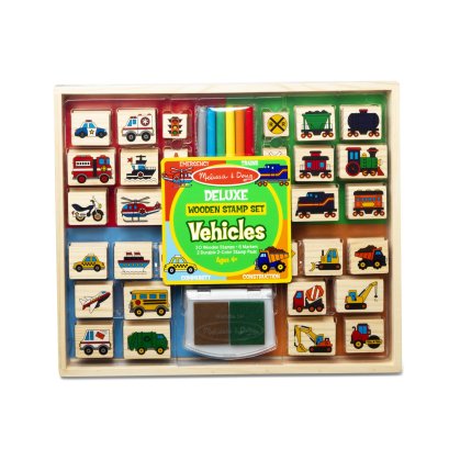ชุดแสตมป์พร้อมหมึก non-toxic รุ่นยานพหนะ Deluxe Wooden Stamp Set - Vehicles รุ่น 31901  ยี่ห้อ Melissa &amp; Doug