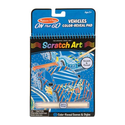 ชุดศิลปะขูดกระดาษ ตีมยานพาหนะ พกพาง่าย On the Go Scratch Art Color Reveal Pad - Vehicles รุ่น 9141 ยี่ห้อ Melissa &amp; Doug