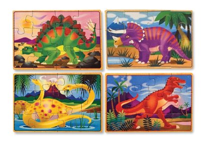 พัชเซิลรูปไดโนเสาร์ 12 ชิ้น 4 ลาย Wooden Jigsaw Puzzle in a Box - 12 Pcs Dinosaurs รุ่น 3791 ยี่ห้อ Melissa & Doug (นำเข้า USA)