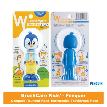 [ลายเพนกวิน] แปรงสีฟันสำหรับเด็ก หัว Pop Up นำเข้าจากประเทศ สิงคโปร์ (Bounce-up Kids Toothbrush) ยี่ห้อ Pearlie White