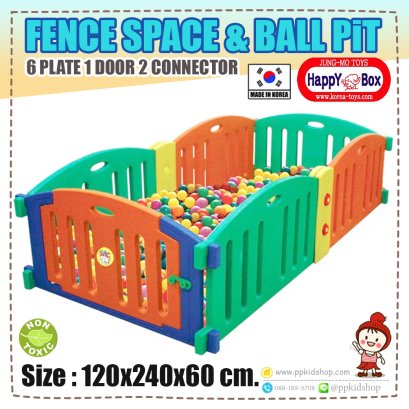 คอกกั้น บ่อบอล แบบเหลี่ยม แผ่นมีช่อง FENCE SPACE &amp; BALL PIT (6 แผ่น + 2 คอนเน็คเตอร์) รุ่น JM811-B ยี่ห้อ HAPPY BOX