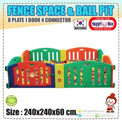 คอกกั้น บ่อบอล แบบเหลี่ยม แผ่นมีช่อง FENCE SPACE &amp; BALL PIT (8 แผ่น + 4 คอนเน็คเตอร์) รุ่น JM811-C ยี่ห้อ HAPPY BOX