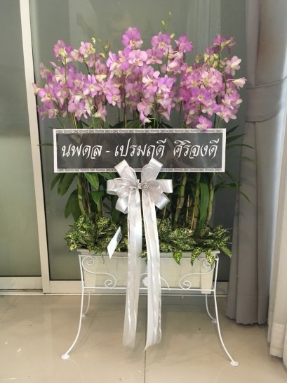 พวงหรีด ต้นกล้วยไม้หวาย ใส่ราง