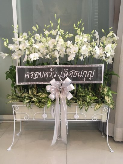 พวงหรีด กล้วยไม้หวาย ใส่รางยาว