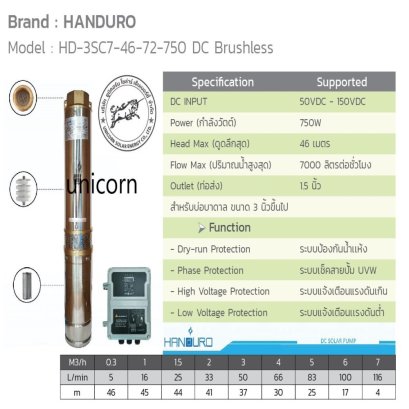 SPU010 : Solar Submersible Pump &quot;HANDURO&quot; รุ่น HD-3SC7-46-72-750
