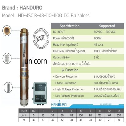 SPU021 : Solar Submersible Pump &quot;HANDURO&quot; รุ่น HD-4SC13-48-110-1100