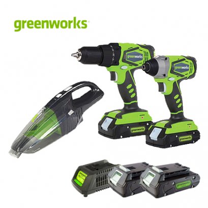 DRILL/DRIVER 24V COMBO KIT INCLUDING 2x2AH BATTERIES AND CHARGER FREE! VACUUM CLEANER 24V (1,600฿)