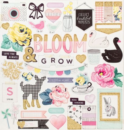 Maggie Holmes Collection Bloom Chipboard Stickers with Glitter