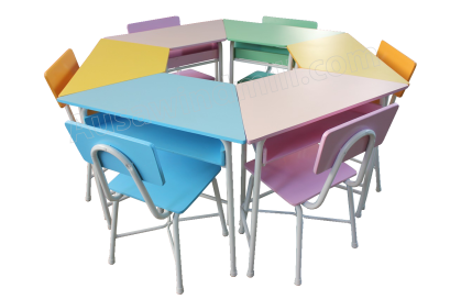 ชุดโต๊ะเก้าอี้นักเรียนกลุ่มทรงคางหมูพาสเทล