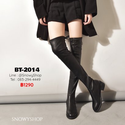 [พร้อมส่ง 36,37,38,39] [BT-2014]  Long Boots รองเท้าบู๊ทหนังยาวสีดำ ด้านในซับขนกันหนาว หัวแหลม ขอบบนด้านหลังผูกเชือก ส้นเตี้ยค่ะ