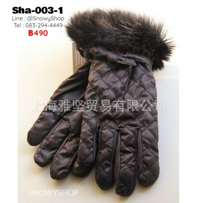 [พร้อมส่ง] [Sha-003-1]  ถุงมือกันหนาวสีดำ ซับขนด้านใน ใส่ติดลบเล่นหิมะได้