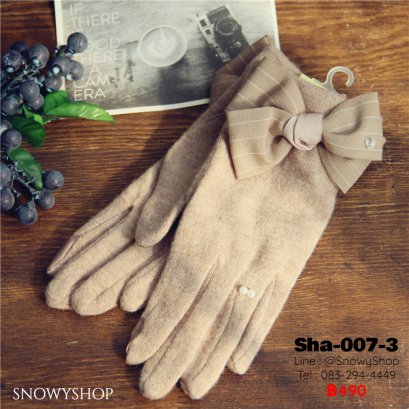 [พร้อมส่ง] [Sha-007-3]  ถุงมือสีครีมแต่งประดับด้วยโบว์น่ารักมากๆ