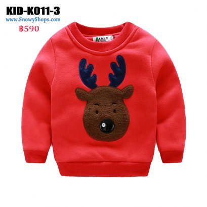[PreOrder] [KID-K011-3] เสื้อลองจอนเด็กสีแดง ลายกวางเรนเดีย  ด้านในเสื้อซับขนกันหนาวใส่ติดลบได้ค่ะ