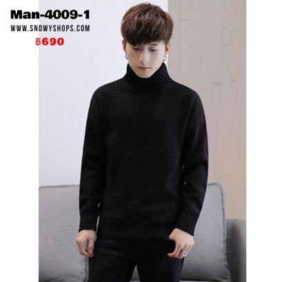 [PreOrder] [Man-4009-1] เสื้อคอเต่าไหมพรมผู้ชายสีดำ ผ้าวูลหนานุ่ม ใส่กันหนาว