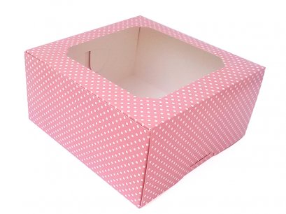 กล่องเค้กทรงสูง 3 ปอนด์ ลายจุด สีชมพู