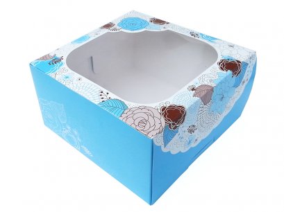 กล่องเค้กทรงสูง 2 ปอนด์  Sweet Floral  สีฟ้า