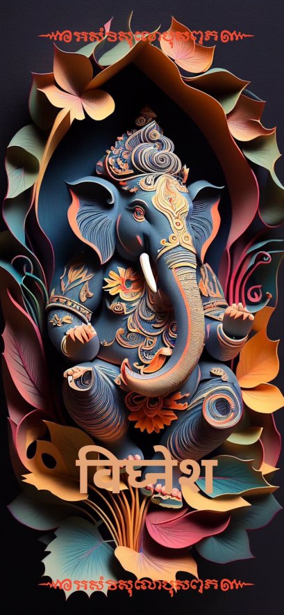 Ganesha Wallpaper with 9-Akshara Yantra