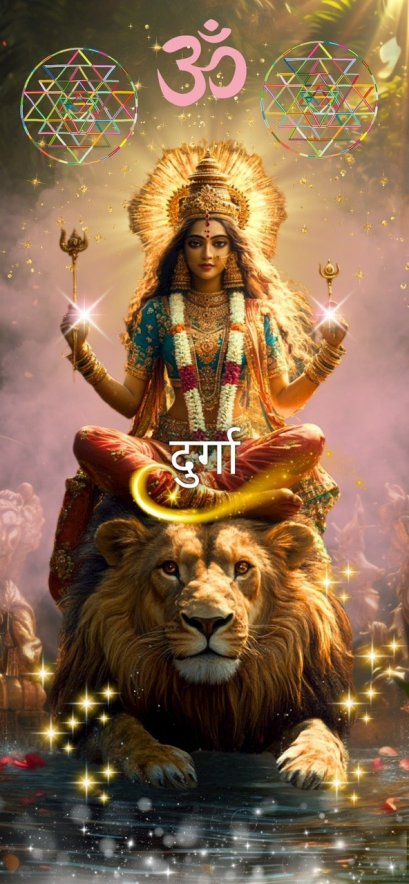 Durga Maa Wallpaper (Durga seated on a lion)