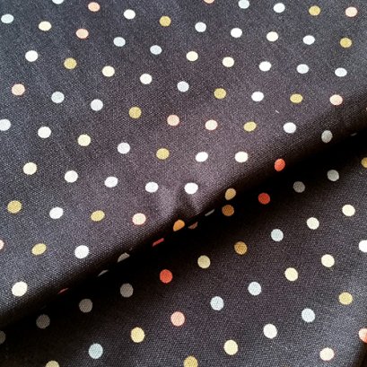 ผ้า cotton canvas ไทยลายจุดหลากสี 5 mm.พื้นกรม ขนาด 1/4 เมตร (50*55 ซม.)