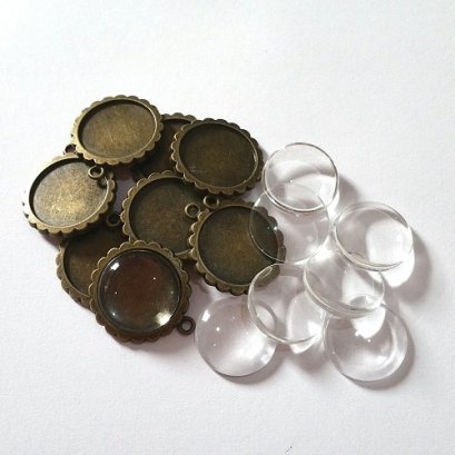 หัวซิปทองดำ พร้อมกระจก แบบกลม ขนาด 20  mm. 8 ชุด/set