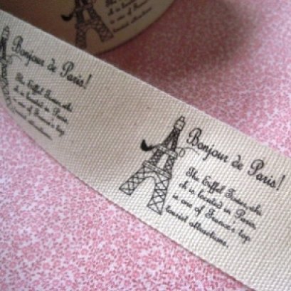 ป้ายผ้าลายหอไอเฟล ขนาด 4 ซม.ราคา/หลา