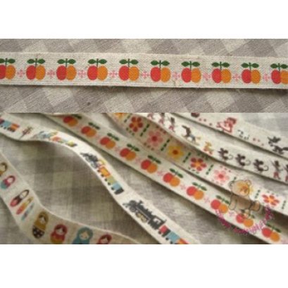 เทปผ้าลินินลายแอปเปิ้ล หน้ากว้าง 1.5 ซม. แบ่งขาย 50 ซม.