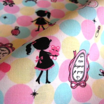 **Sales** ผ้า cotton ญี่ปุ่น ลาย lovely girl Collection โทนสี ชมพู-ฟ้า-ส้มอ่อน ขนาด 1/4 เมตร (50*55 ซม.)
