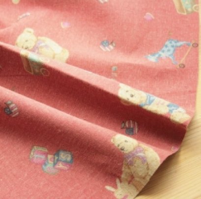 ผ้า cotton &amp; linen ญี่ปุ่น ลายหมีพื้นสีแดง ขนาด 1/4 เมตร (50*55 ซม.) **ขอตัดเป็น 1/4 นะคะสวยกว่า**