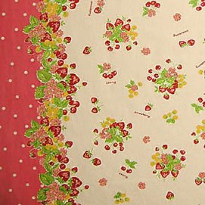 ผ้า cotton &amp; linen ญี่ปุ่น ถุงแป้ง บล๊อคลายสตอเบอรี่โทนชมพู ขนาด 1/4 เมตร (50*70 ซม.