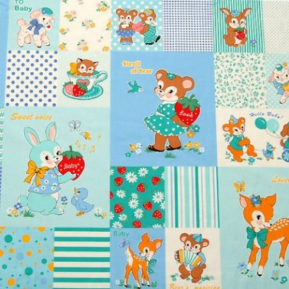 ผ้าบล๊อค cotton ของ A-TWO ลาย Gift for Baby โทนฟ้า ขนาด 60*110 ซม.