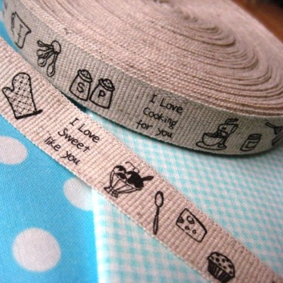 เทปผ้าิลินิน I love cooking หน้ากว้าง 1.6 cm. ราคา/หลา