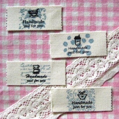 ป้ายผ้า Handmade Tea&amp;Coffee รวม 4 ลาย หน้ากว้าง 2.5 cm. ราคา/set