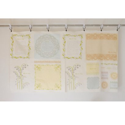 ผ้าบล๊อค cotton lily of the vally โทนฟ้า เหลือง ขนาด 116*80 cm.