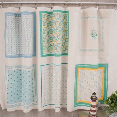ผ้าบล๊อค cotton linen ลาย Retro Garden โทนฟ้า ขนาด 148*85 cm.