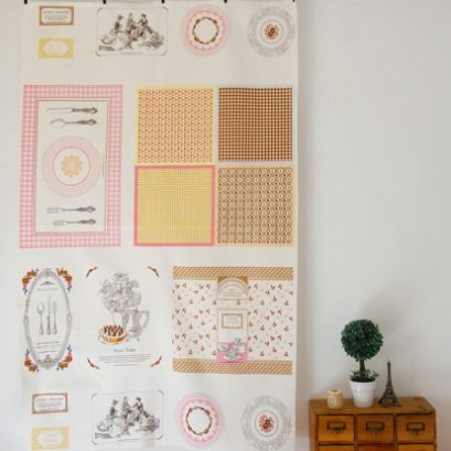 ผ้าบล๊อค Cotton linen Tea Time โทนชมพูเหลือง  ขนาด  80 * 140 cm.