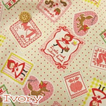 ผ้า cotton ญี่ปุ่น Red riding Hood พื้นขาว ขนาด 1/4 เมตร (50*55 ซม.)
