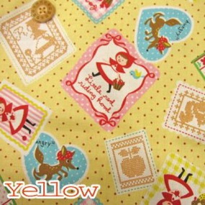 ผ้า cotton ญี่ปุ่น Red riding Hood พื้นเหลือง ขนาด 1/4 เมตร (50*55 ซม.)