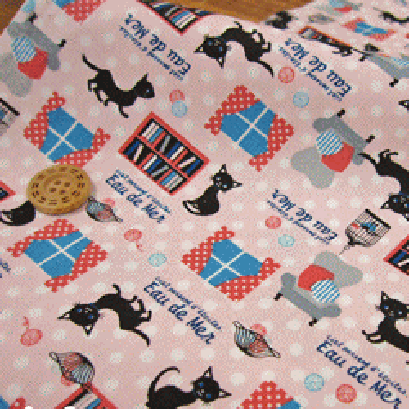 ผ้า cotton ญี่ปุ่น ลายแมวดำ ขนาด 1/4 เมตร (50*55 ซม.)