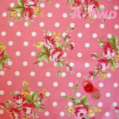 ผ้า cotton ของ A-TWO ลายจุด+ดอก พื้นชมพู ขนาด 1/4 m.(50*55 ซม.)