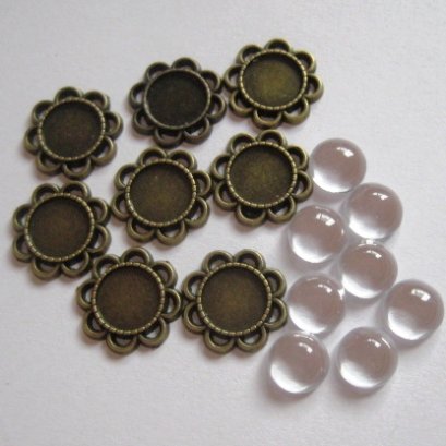 หัวซิปทองดำ พร้อมกระจก แบบกลมมีกลีบ ขนาด 14 mm. 8 ชุด/set