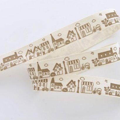 เทปผ้า Cotton ลายบ้าน หน้ากว้าง 1.5 cm. ราคา/หลา