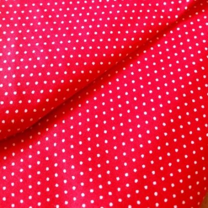 ผ้า cotton ไทย โทนแดงสด จุด 1.5 มม. ขนาด 1/4 เมตร (50*55 ซม.)