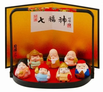 เทพเจ็ดเซียน  พร้อมกระเช้า ฉากทอง