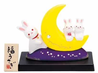 กระต่ายครอบครัว ประดับคริสตัล พร้อมฐานรอง