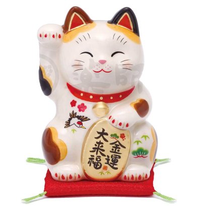 แมวสามสีกวักขวา ถือเหรียญทอง