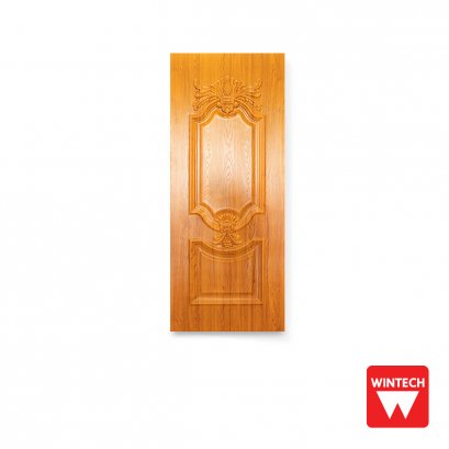 ๊UPVC Solid Door, 2 mullions, with Golden Teak Pattern, Wintech