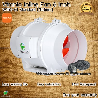 Vtronic W150-01 Exhaust/Inline Duct Fan 6" with 150mm diameter Air Duct (2-Meters Length) Controllable Ventilation Fan for Grow Tent