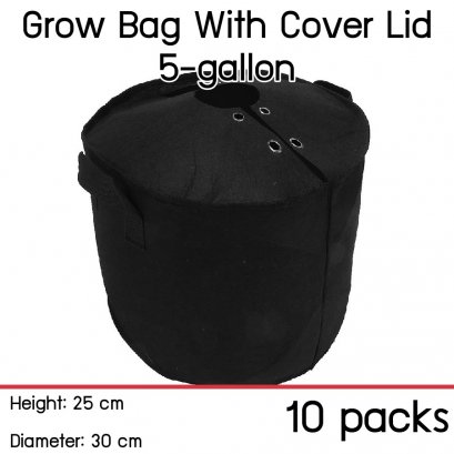แพ็ค 10! ถุงปลูกต้นไม้แบบผ้า ขนาด 5 แกลลอน สูง 25ซม เส้นผ่าศูนย์กลาง 30ซม พร้อมฝาปิดเก็บความชื้นในดิน Smart Grow Bag 5-Gallon Height 25cm Diameter 30cm Fabric Pot with cover